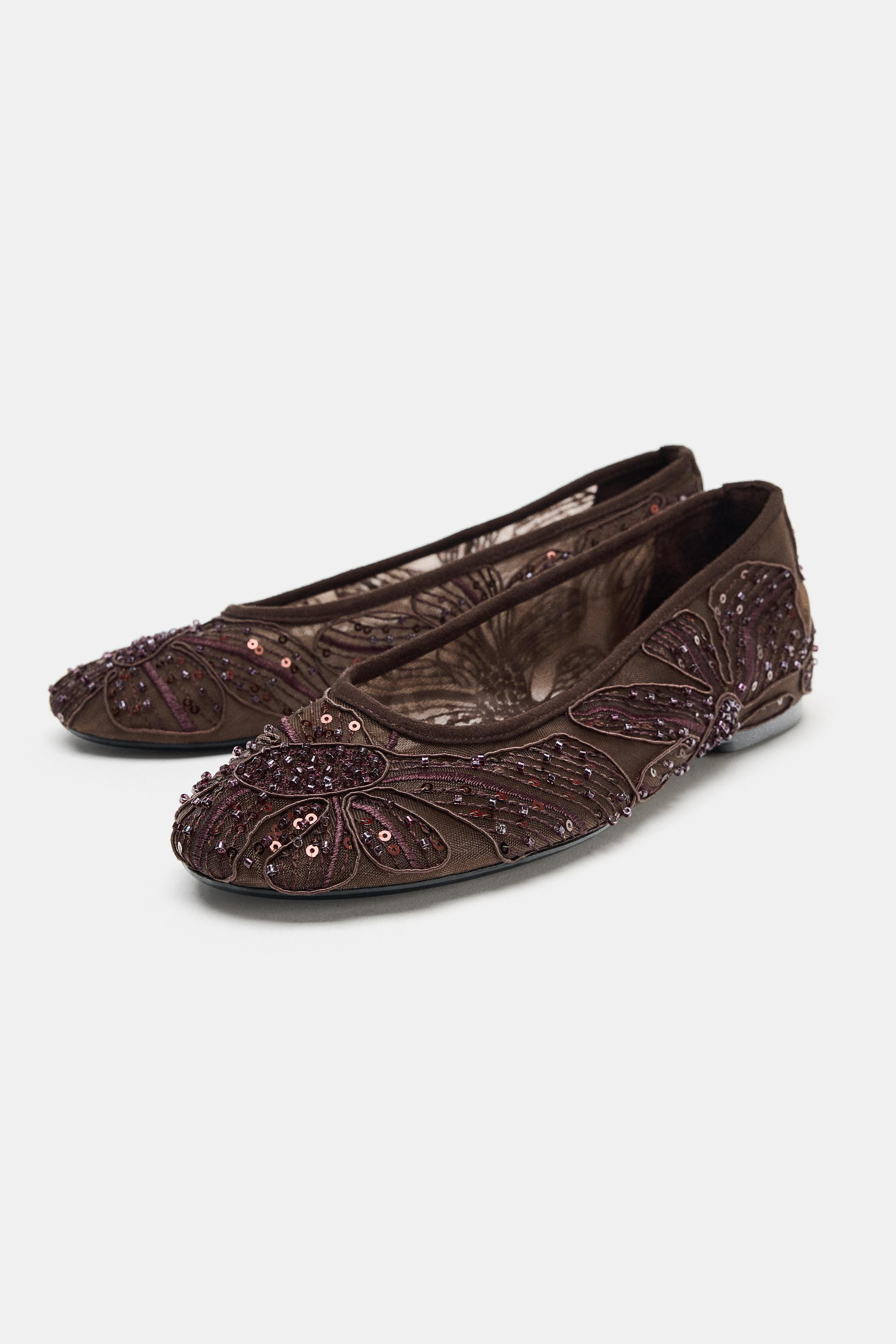 EMBROIDERED MESH BALLET FLATS | Zara US