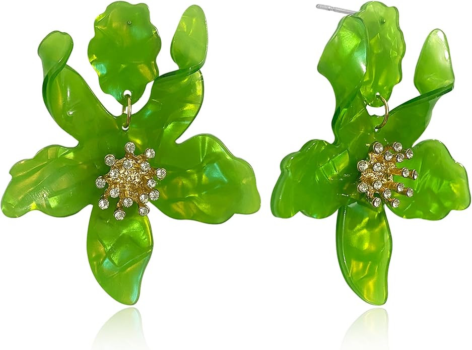 ANDPAI Unique Bohemian Oversized Acrylic Resin Flower Dangle Drop Earrings Retro Large Hawaii Flo... | Amazon (US)