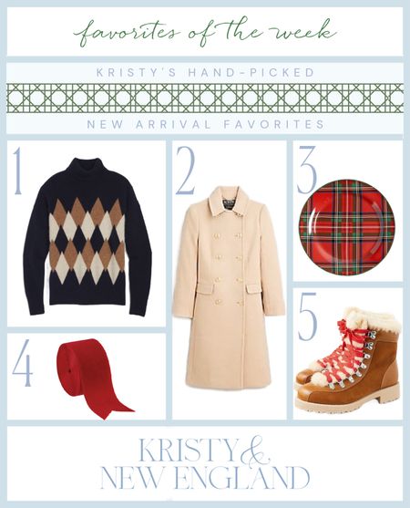 My favorite finds of the week: argyle mock neck sweater, champagne white wool jacket, red tartan dinner plates & salad plates, double-sided red velvet ribbon, alpine sherpa lined boots

#LTKover40 #LTKHoliday #LTKhome
