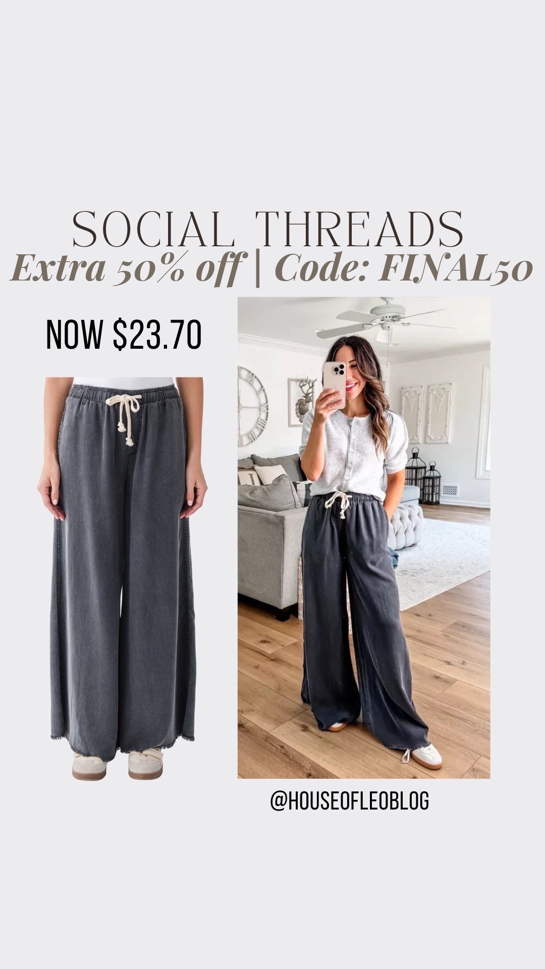 Code final50. Wearing small drawstring pants, wide leg pants.

#LTKFindsUnder50 #LTKOver40 #LTKSaleAlert
