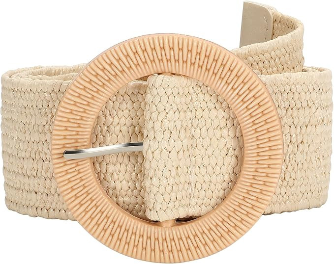 SUOSDEY Straw Woven stretchy Waist Belt for Women Dresses,Wide Boho Braided Elastic Belt with Rou... | Amazon (US)