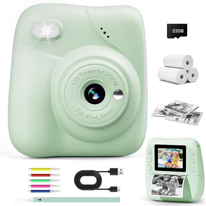 Kids Camera Instant Print, 1080P HD Kids Instant Camera with 32G Card & 3 Rolls Print Paper, Port... | Amazon (US)