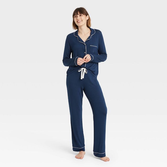 Women's Beautifully Soft Long Sleeve Notch Collar Top and Pants Pajama Set - Stars Above™ | Target