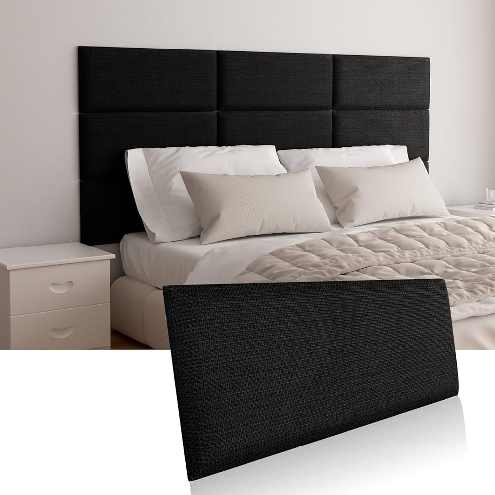 Upholstered Wall Mounted Headboard, Acoustic Panel, Peel and Stick Wall Padding, Black Towel Fabr... | Amazon (US)