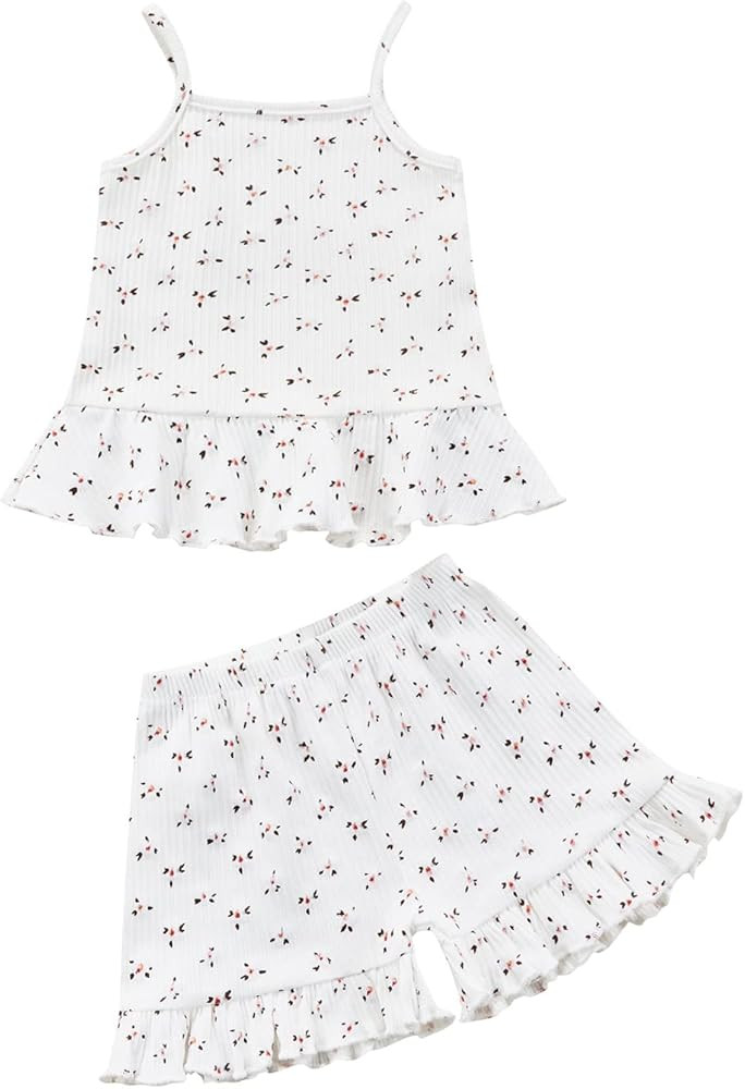 COORALLY Toddler Baby Girl Floral Ruffled Outfits Set Strap Crop Tops+ Shorts Pants Summer Clothe... | Amazon (US)