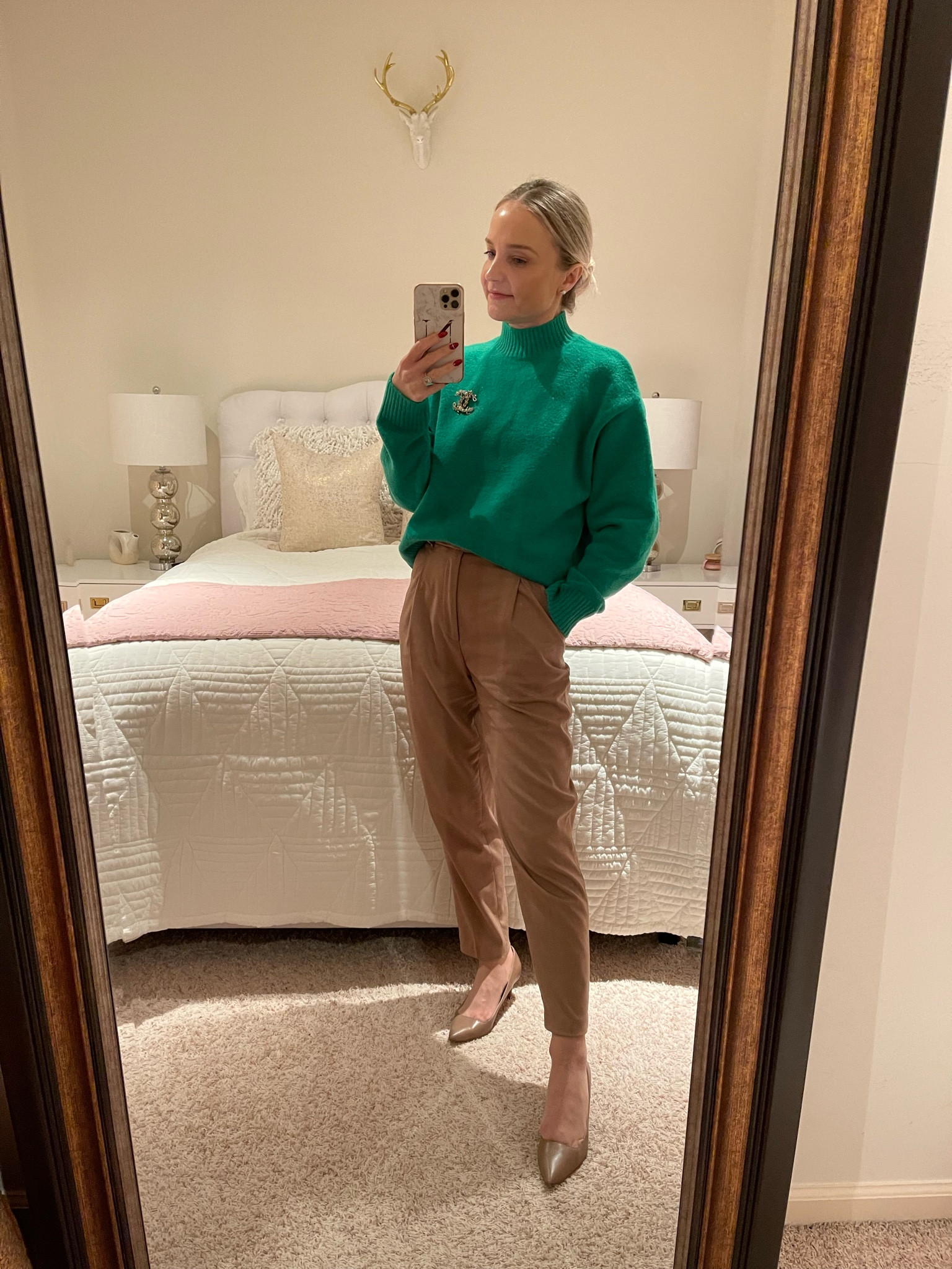 Green sweater, light tan work pants, work pants, brown pants, tan kitty heels shoes, petitelifeincolors for extra 15%

#LTKshoecrush #LTKstyletip #LTKunder50