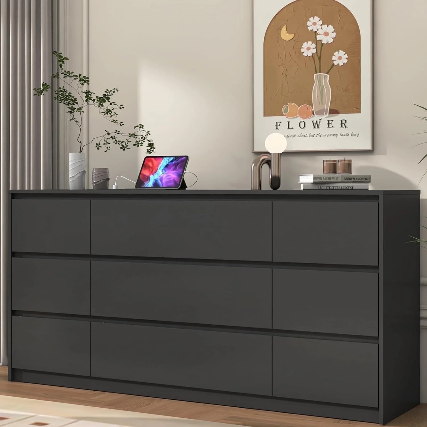 ChVans Black 9 Drawers Dresser with Charging Station, 63" Long Modern Dresser with 9 Drawers for ... | Walmart (US)