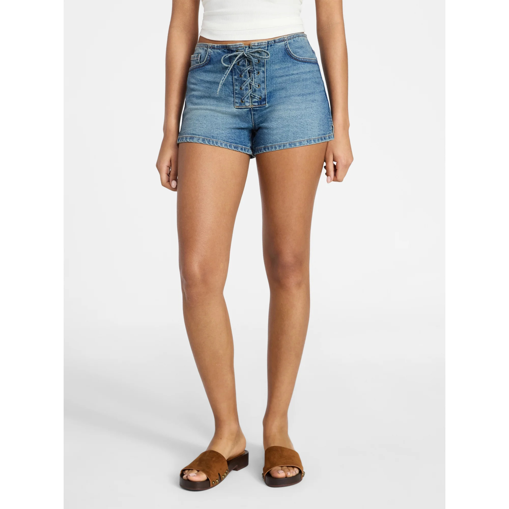 No Boundaries Festival Boho Lace Up Denim Shorts, 2.5" Inseam, Women's XXS-XXL - Walmart.com | Walmart (US)