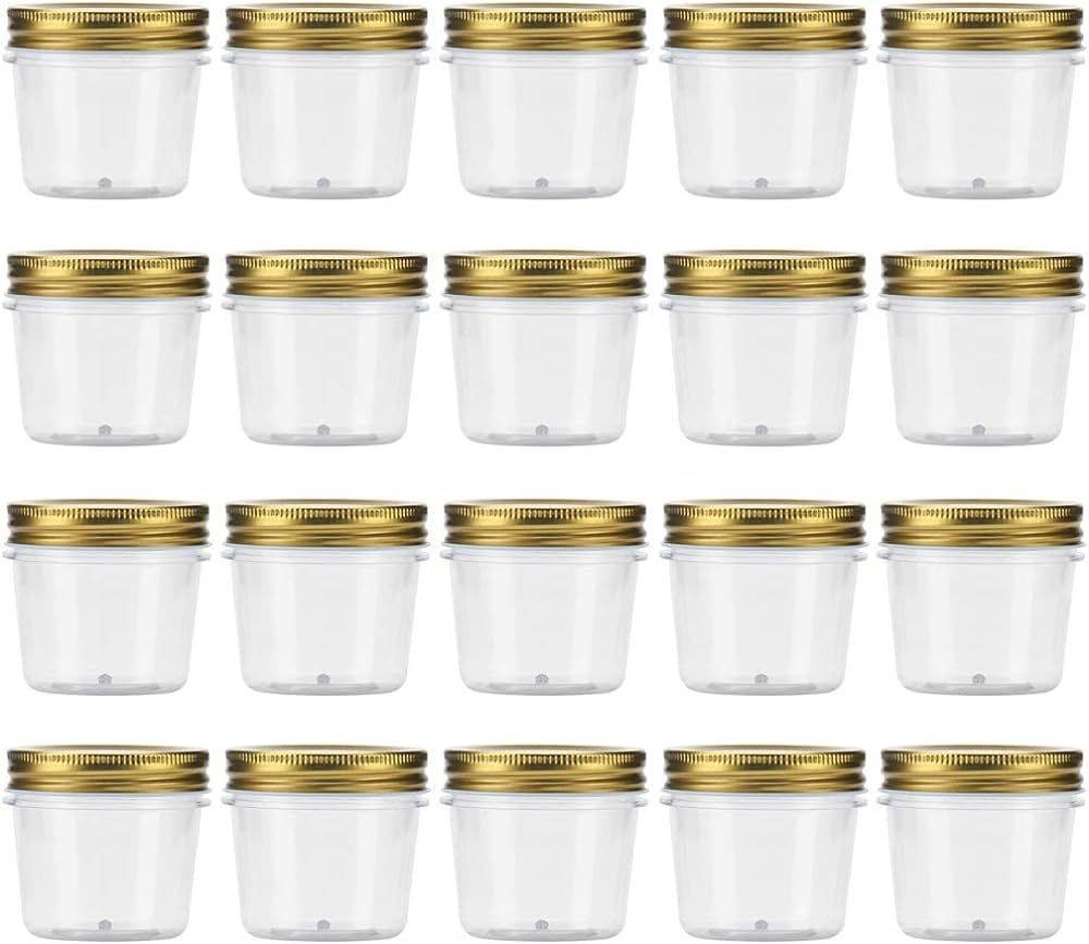 novelinks 4 Ounce Clear Plastic Jars with Gold Lids - Refillable Round Clear Containers Clear Jar... | Amazon (US)