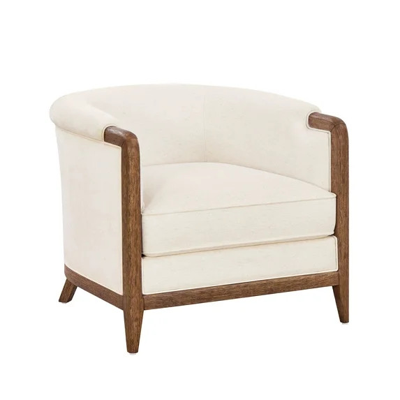 My Texas House Campbell Wood Accent Chair, Cream Fabric | Walmart (US)