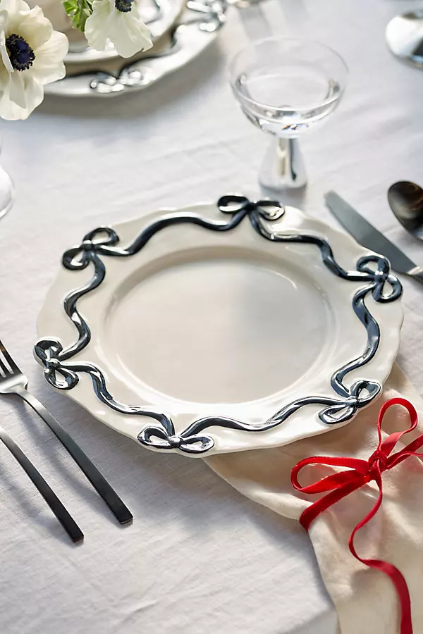 Benedita Bow Stoneware Dinner Plates, Set of 4 | Anthropologie (US)
