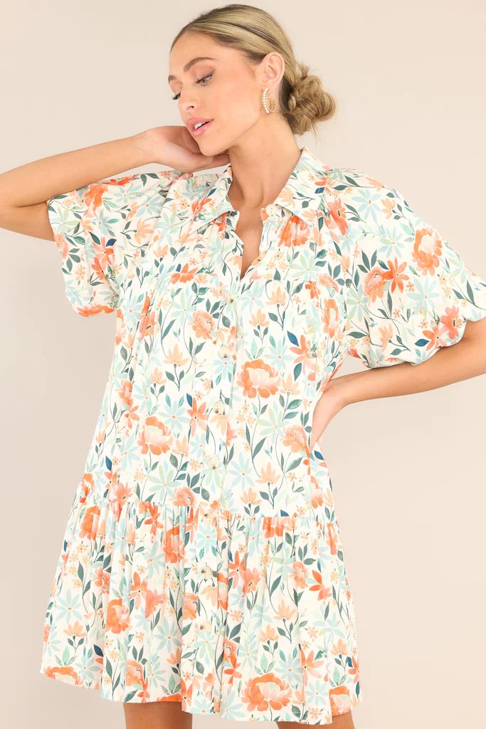 Happiness Found Orange Floral Button Front Mini Dress | Red Dress