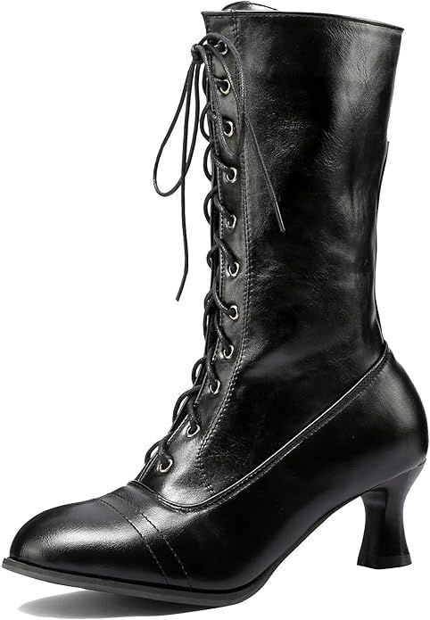 NueiVeiuo Women Vintage Victorian Boots 70s Lace Up | Amazon (US)