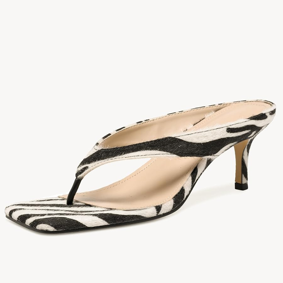 Kitten Heeled Sandals for Women Slip On Square Clip Toe Flip Flips Low Heel Pumps Comfortable Tho... | Amazon (US)