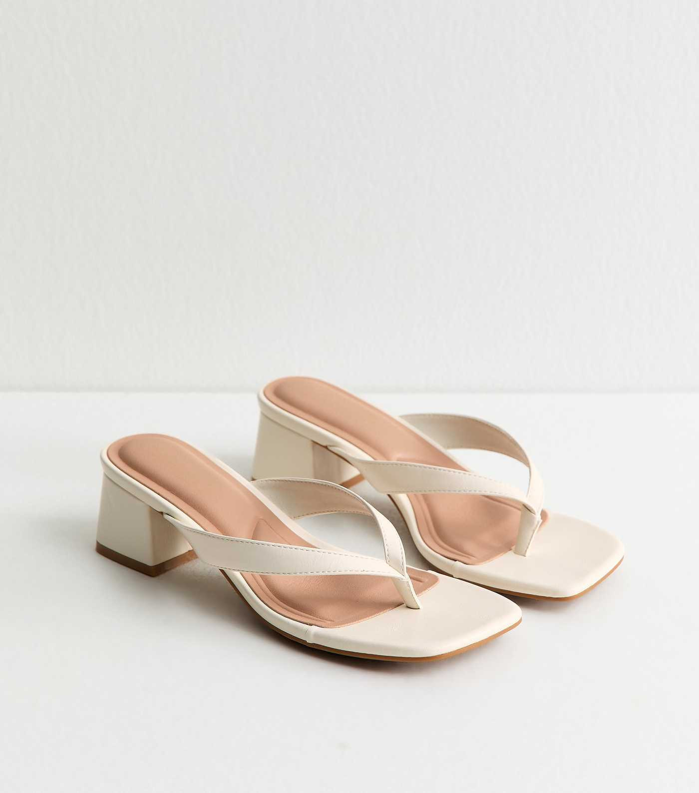 Off White Faux Leather Toe Post Block Heel Sandals | New Look | New Look (UK)