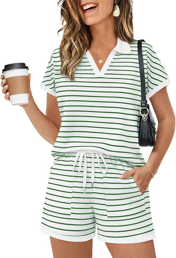 Yousify Womens Lounge Sets Two Piece Sets Summer Polo Shirts and Drawstring Shorts Matching Cloth... | Amazon (US)
