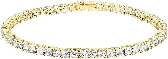 PAVOI 14K Gold Plated 3mm Cubic Zirconia Classic Tennis Bracelet | Gold Bracelets for Women | Siz... | Amazon (US)