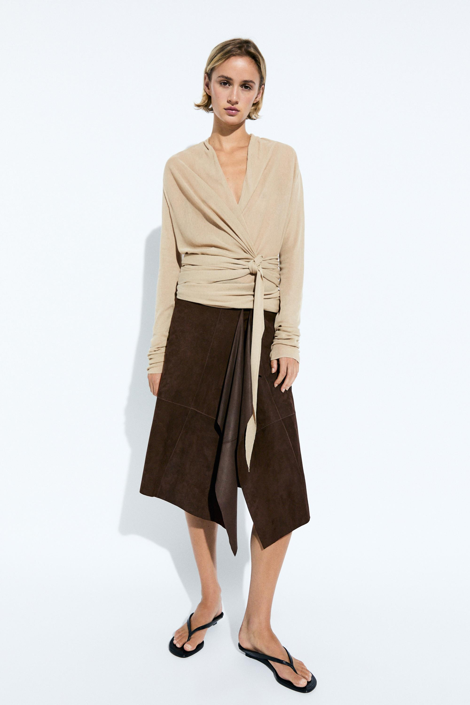 Draped wrap-effect knit cardigan | Massimo Dutti UK