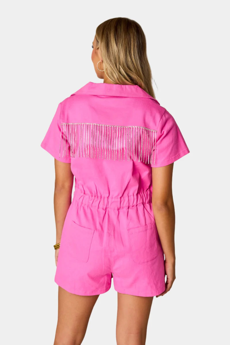 BuddyLove | Jessie Crystal Fringe Romper | Pink | BuddyLove