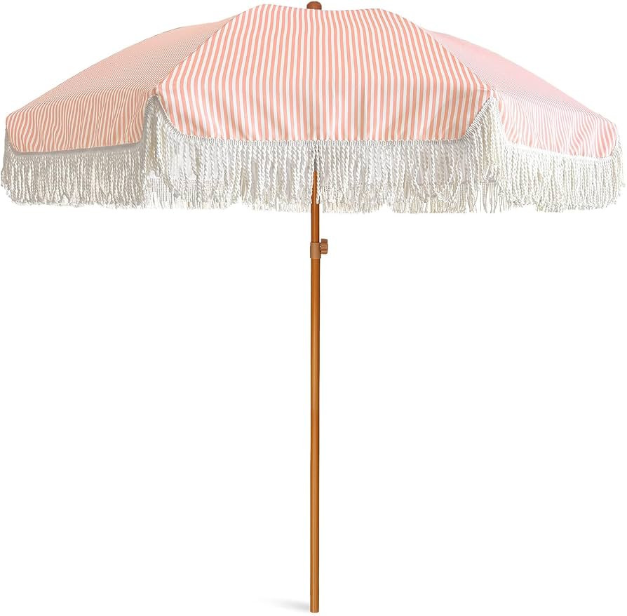 AMMSUN 7ft Patio Umbrella with Fringe Outdoor Tassel Umbrella UPF50+ Premium Steel Pole and Ribs ... | Amazon (US)