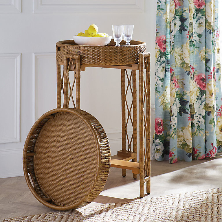 SK Marley Round Rattan Two Tier Bar Cart with Removable Trays | Ballard Designs, Inc.