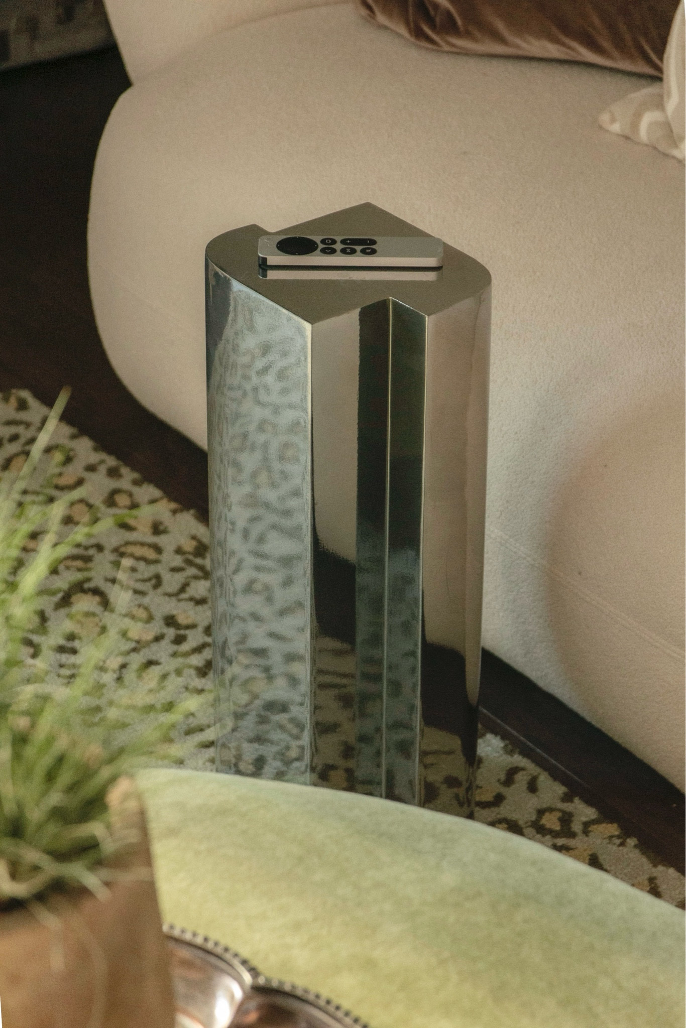 The cutest chrome drinks table, small side table, cocktail table, column table, living room details, living room decor, modern home decor, apartment design, small space furniture 

#LTKHome #LTKStyleTip
