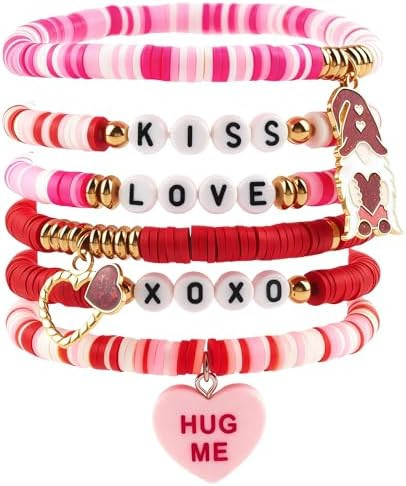 OHOME Valentines Day Outfit Women - 6 Pack Bracelets for Her | Valentines Day Gifts for Her Kids ... | Amazon (US)