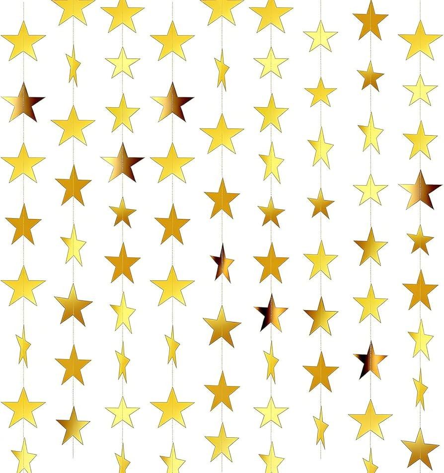 6PCS Gold Star Garland Decorations - 78 Feet Double Side Hanging Stars Decorations for Ceiling, P... | Amazon (US)