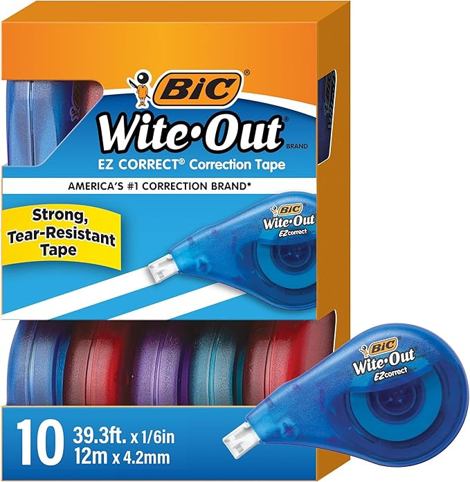 BIC Wite-Out EZ Correct Tear-Resistant Correction Tape with 39.3 ft of Tape, 10-Count Pack in Whi... | Amazon (US)