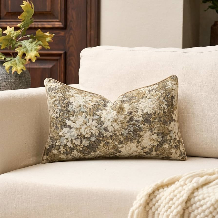 Yangest Neutral Floral Pillow Cover 12 x 20 Inches, Vintage Chenille Rectangle Throw Pillow Cover... | Amazon (US)