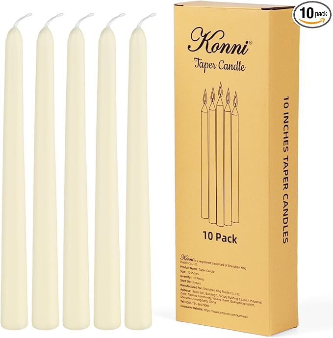KONNI 0.87×10 Inch Ivory Taper Candles, Unscented and Smokeless Tall Candlesticks, 10 Pack Taper... | Amazon (US)