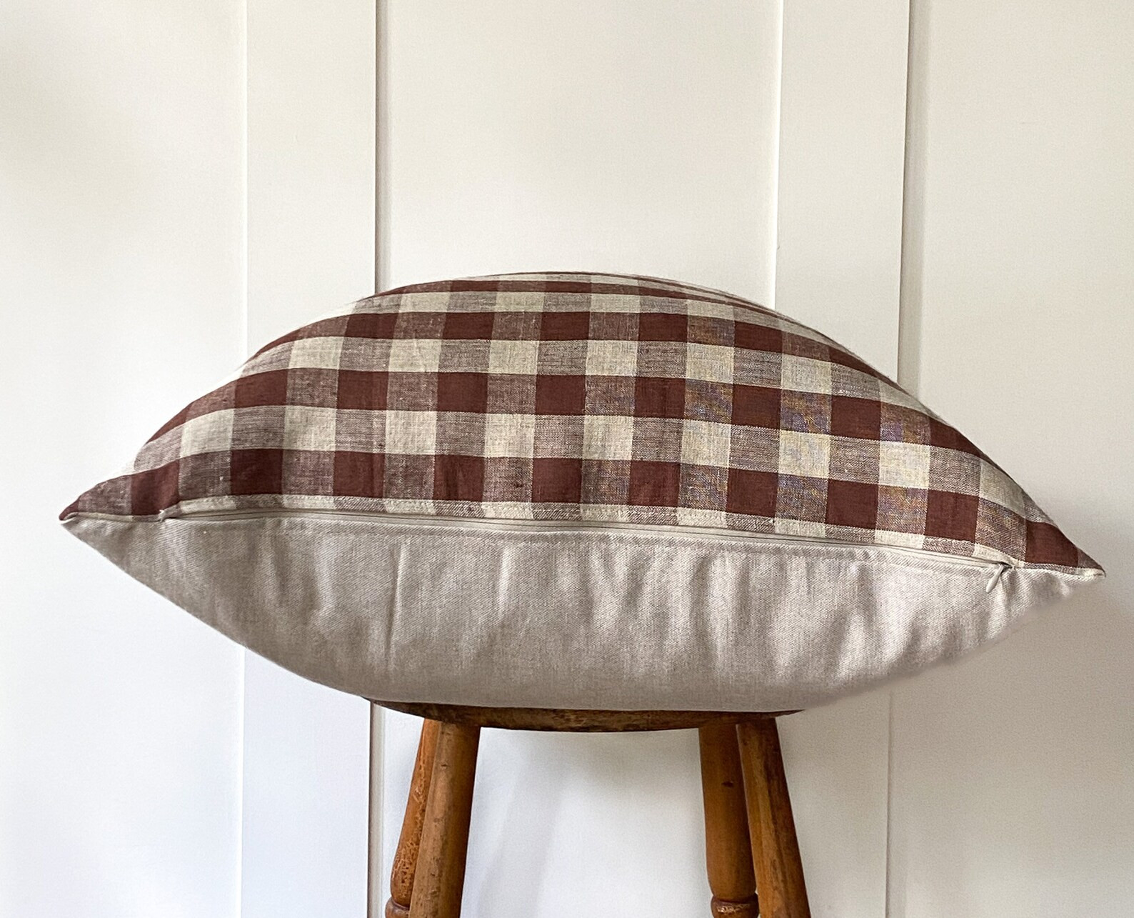 Lennon Pillow Cover, Brown Gingham 100 Percent Linen Throw Pillow, Brown and Natural Gingham Chec... | Etsy (US)