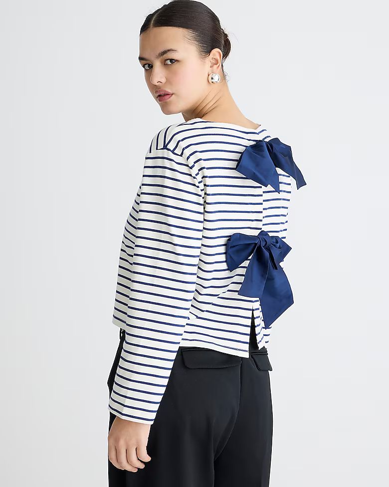 Boatneck T-shirt with bows in stripe mariner cotton | J.Crew US
