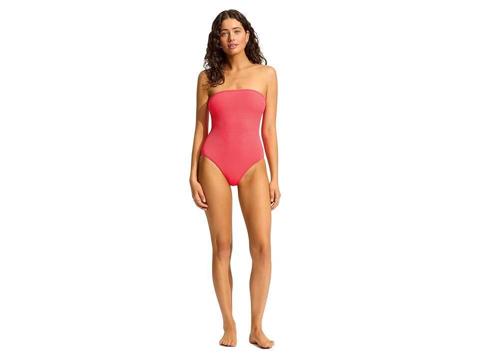 Seafolly SeaDive Bandeau One-Piece Women's Swimsuits One Piece Snapdragon : AUS 12 (US Women's 8), Elastane/Nylon | Zappos