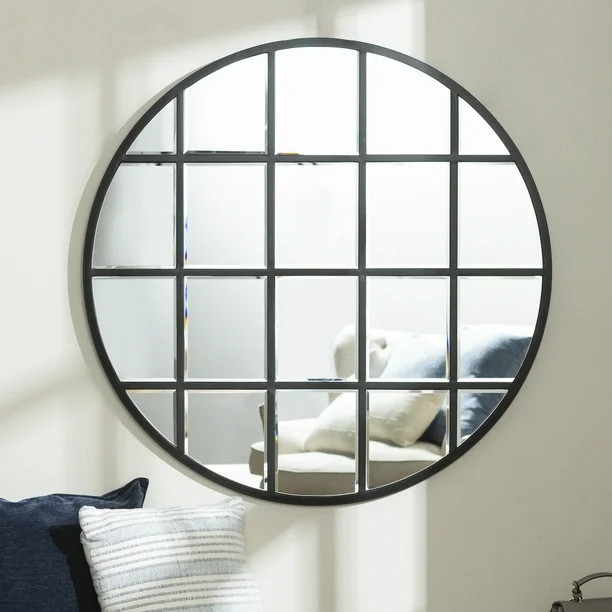 Manor Park 40" Modern Round Beveled Window Wall Mirror, Black | Walmart (US)