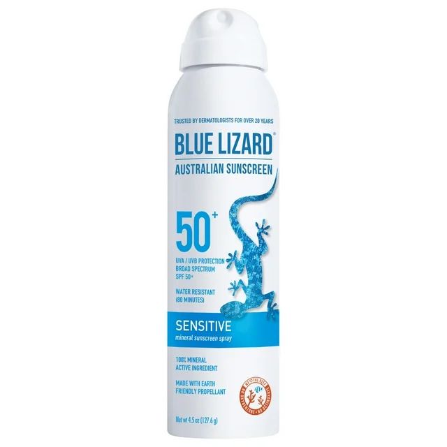 Blue Lizard Sensitive SPF 50 Mineral Sunscreen Spray, Broad Spectrum, 4.5 fl oz | Walmart (US)
