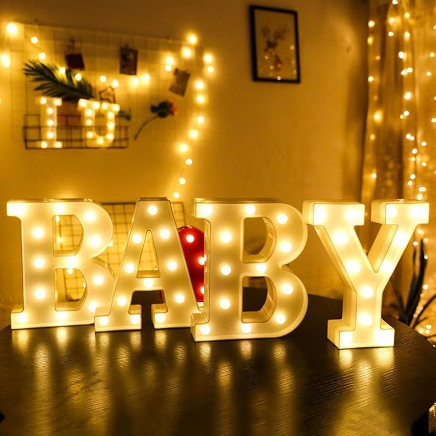 4 Warm White BABY Marquee Light Up Letters, Large BABY Led Light Sign, Perfect for Baby Shower Bi... | Amazon (US)