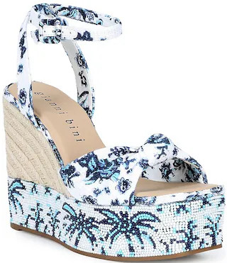 Gianni Bini Shanessa Two Palm Print Knot Jute Platform Wedge Sandals | Dillard's | Dillard's