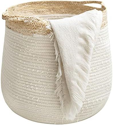 Rope Basket Woven Storage Basket - Laundry Basket Large 17.3x 15 x 14.1 Inches Cotton Blanket Org... | Amazon (US)