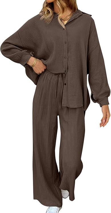 AUTOMET Womens 2 Piece 2024 Spring Clothes Fashion Outfits Two Piece Matching Wide Leg Palazzo Pa... | Amazon (US)