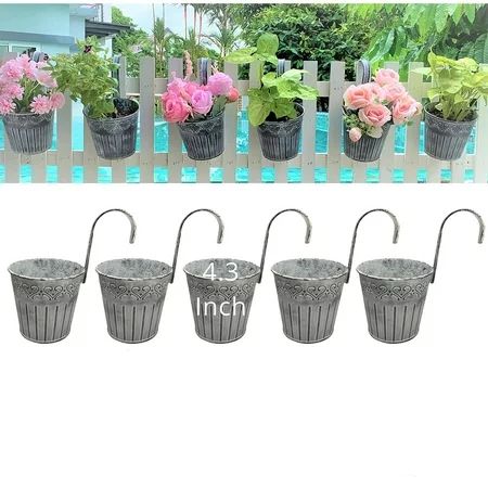 Hanging Flower Pots - 5 Pack 4.3 Inch Balcony Planters Railing Hanging Small Galvanized Metal Fence  | Walmart (US)