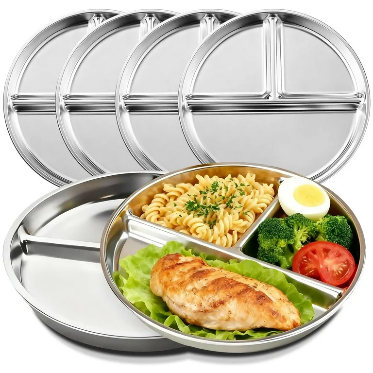 6 Pcs Stainless Steel Divided Plates, TAIMASI 9" Portion Control Divided Metal Plate with 3 Secti... | Walmart (US)