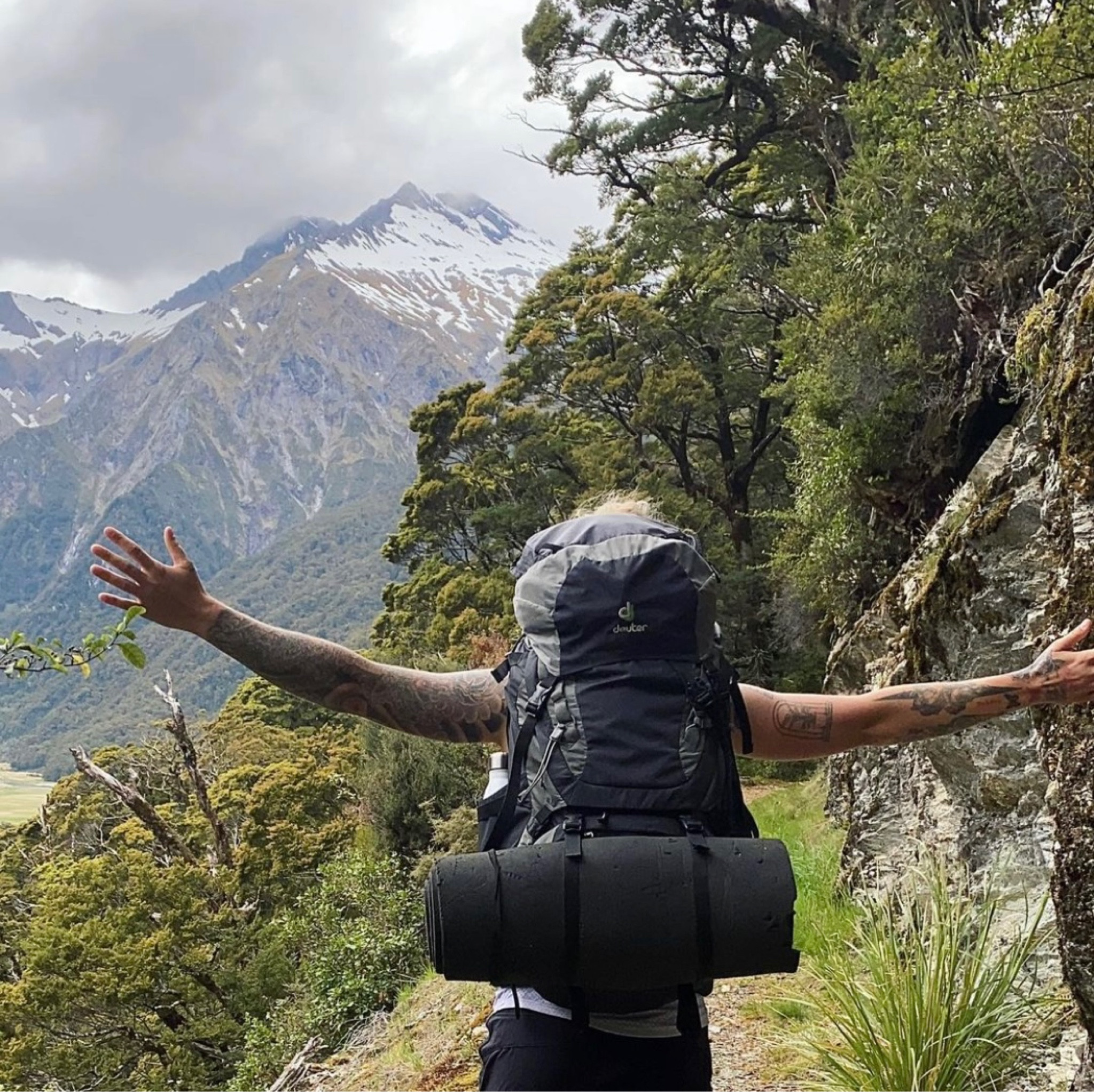 My pack feeling weightless after a steep scramble. Highly recommend Deuter packs! Exact one pictured is Air Contact 55-10, but I think newer models are in stores now. The one linked is comparable!