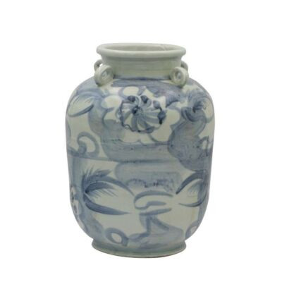 Blue And White Four Loop Handle Jar Twisted Flower Motif | eBay US