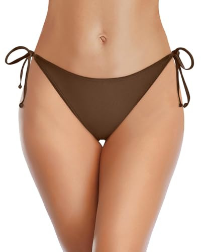 Holipick Brown Bikini Bottoms for Women String Bathing Suit Bottom with Moderate Coverage Low Waist Swim Bottom L | Amazon (US)