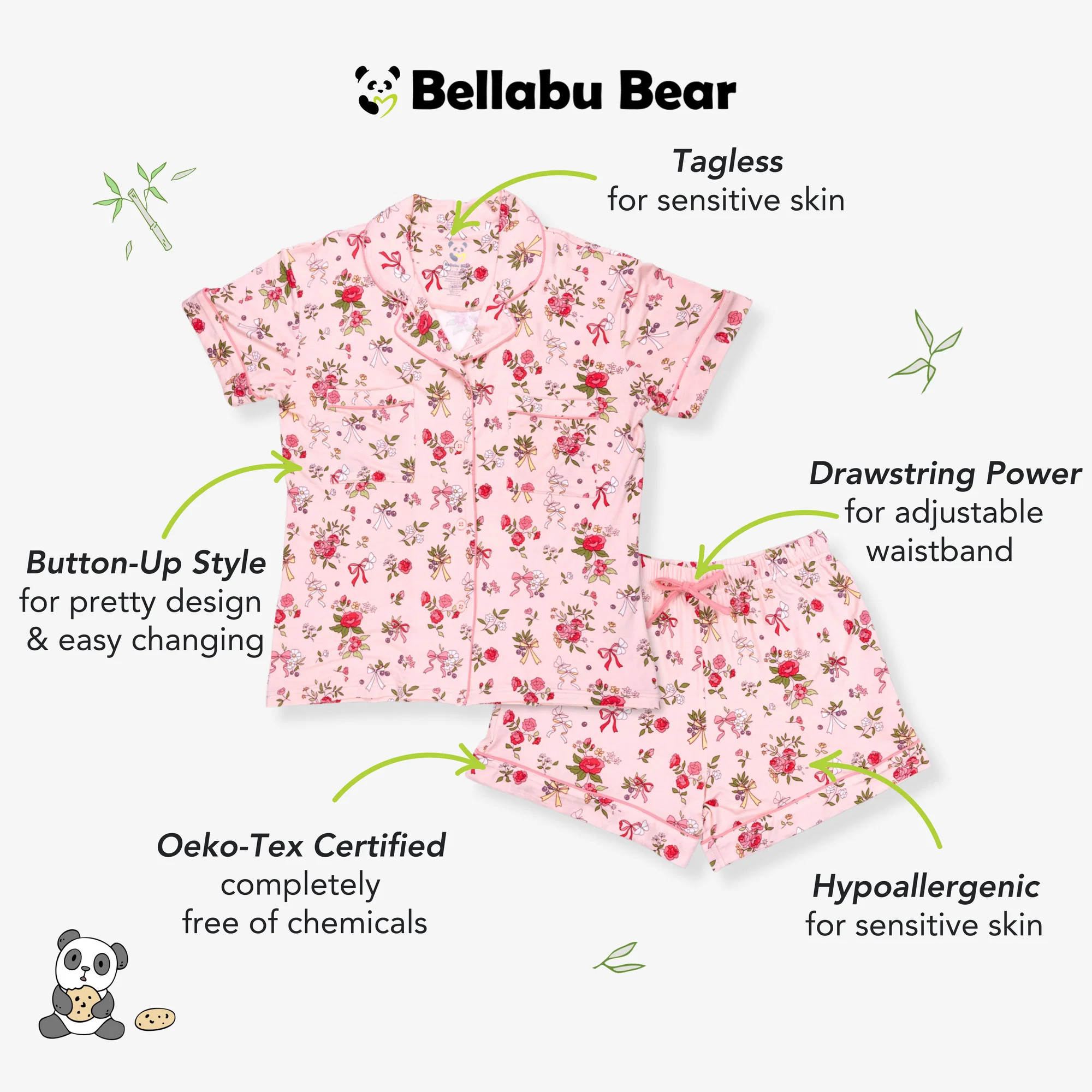 Bows & Blooms Bamboo Women's Pajama Short Set | Bellabu Bear
