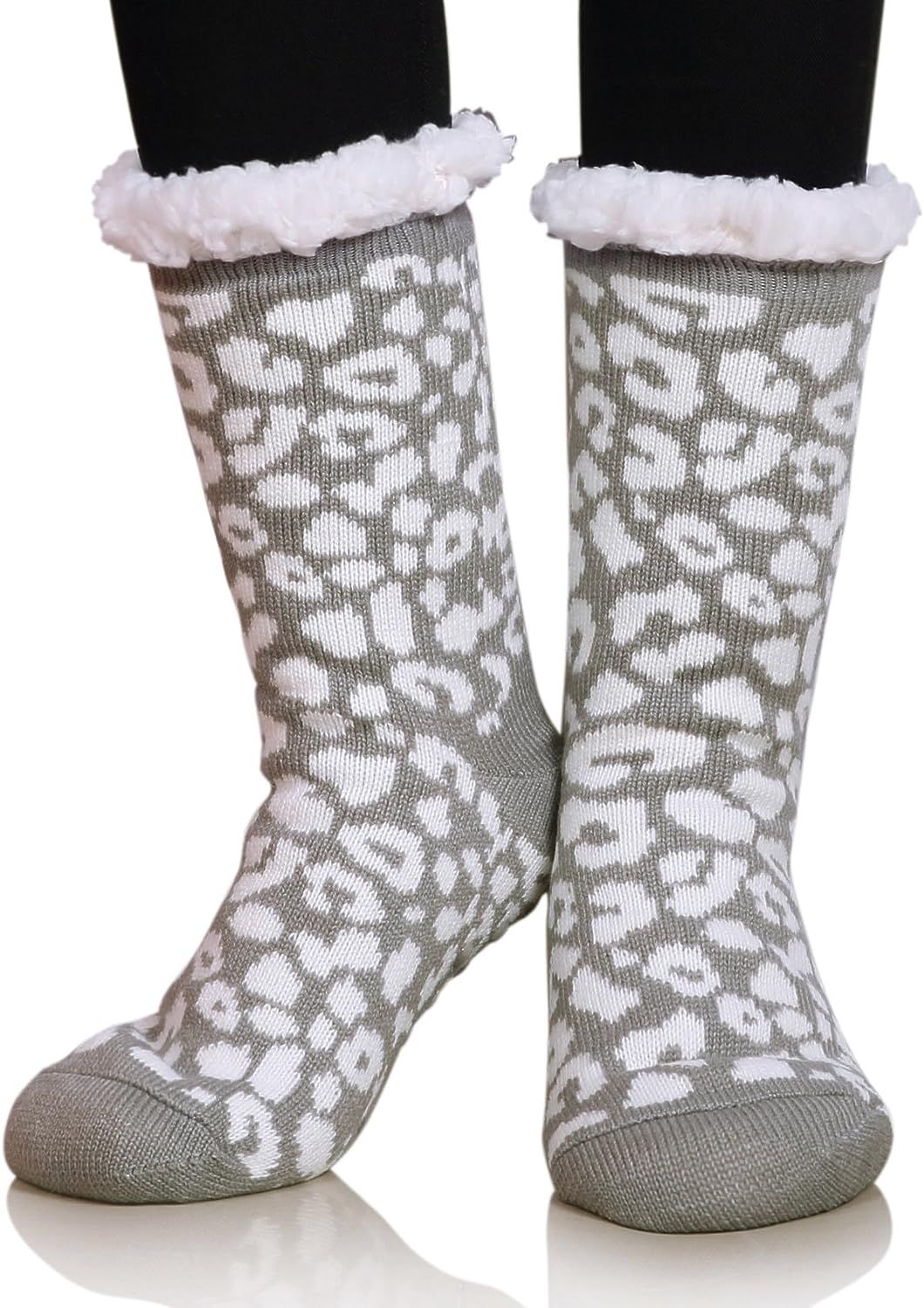 MIUBEAR Womens Thermal Slipper Socks Sherpa Lined Nonskid Fuzzy Cozy Winter Socks | Amazon (US)