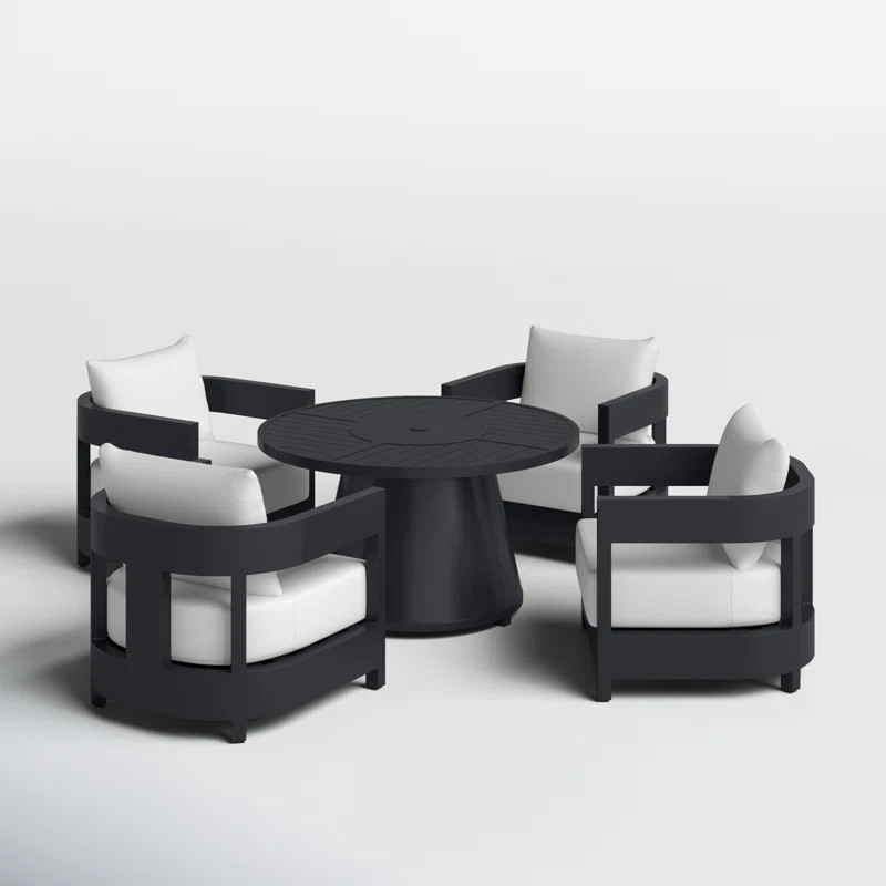 Everlee 5-Pc Fire Chat Set, White Fabric & Black Frame | Wayfair North America