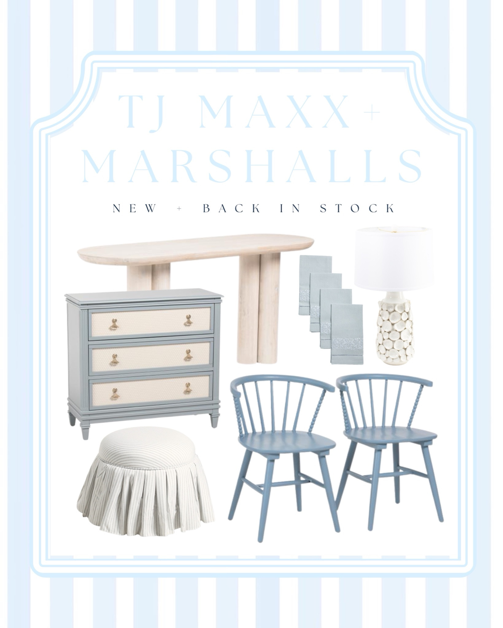 Links from Instagram Post 8/21/26 

TJ Maxx + Marshalls Coastal Home Finds you can't miss 🤍🐚

2️⃣: Coastal Home Accents for less ✨ Spotted both sizes of these striped trays in person, online at TJ Maxx + Marshalls

3️⃣: Gorgeous Lillian August Toile Print Scalloped Storage Bench almost sold out online

4️⃣: These bamboo handle trays are bringing all the neutral Fall vibes 🤎 love this designer inspired style

#coastalstyle #homeaccents #tjmaxx
#marshalls #coastaldecor #furniture #lookforless #blueandwhite #homefinds #grandmillennial #decor #tray #homestyle #budgetdecor

@TJ Maxx @Marshalls

#LTKHome