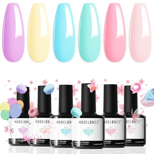 modelones Spring Gel Nail Polish, 6 Colors Easter Pastel Pink Purple Blue Yellow Green Shades Pale Macaron Colors Nail Art Gel Design for Nail Lovers Gift Salon DIY | Amazon (US)